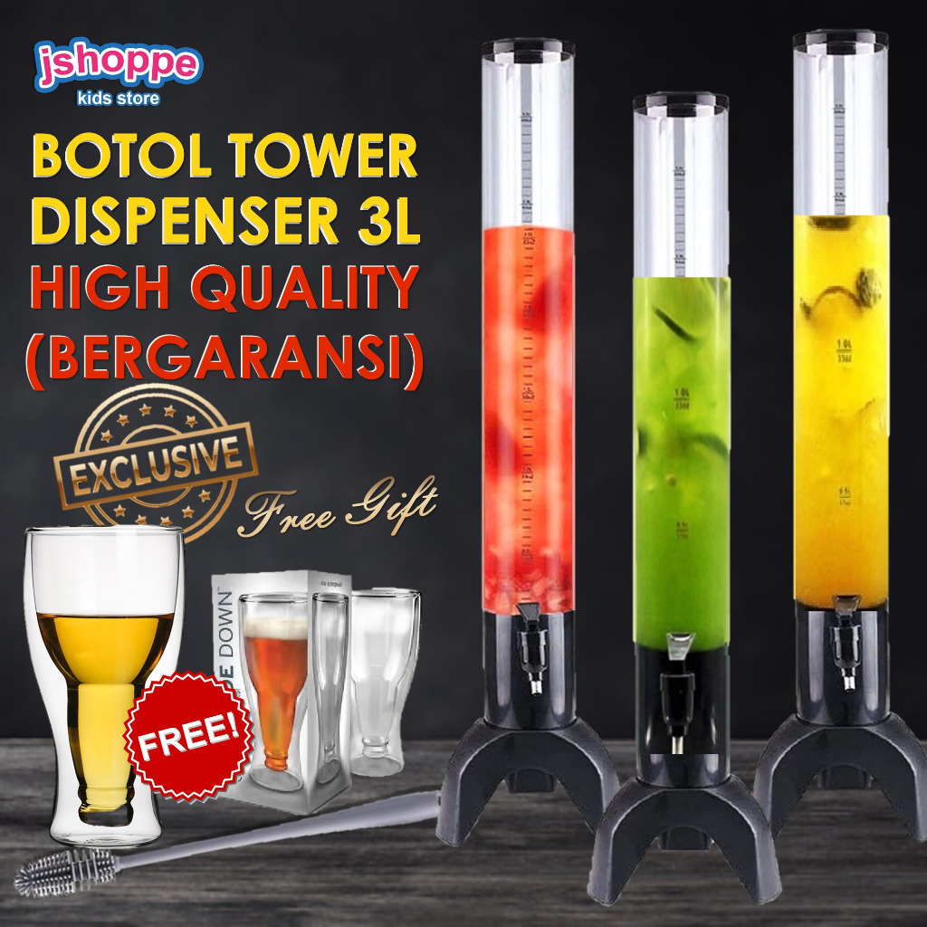 ✅BERGARANSI✅ BOTOL TOWER 3LITER KUALITAS PREMIUM GARANSI 1 BULAN DENGAN LAMPU LED / BOTOL KAFE / BOT