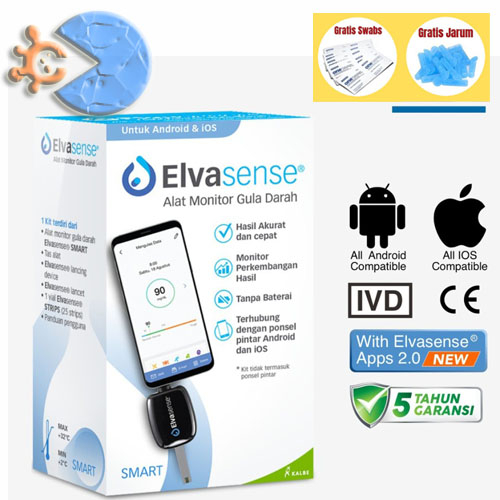 Alat Cek Gula Darah Elvasense - Smartphone Connect Type ON (for Only Android)