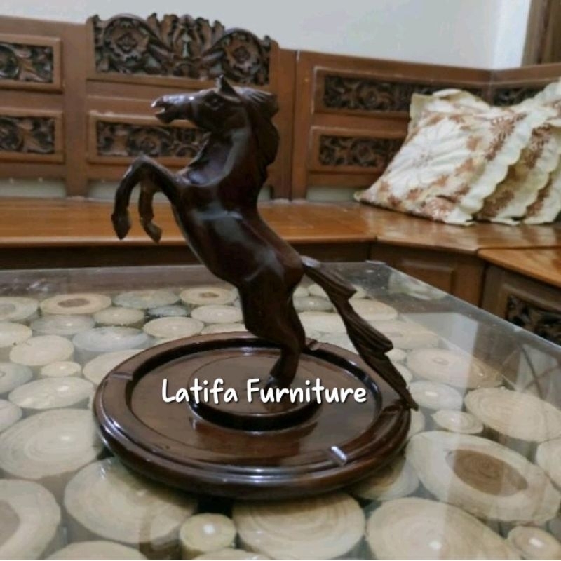 Asbak kuda dari kayu jati asli