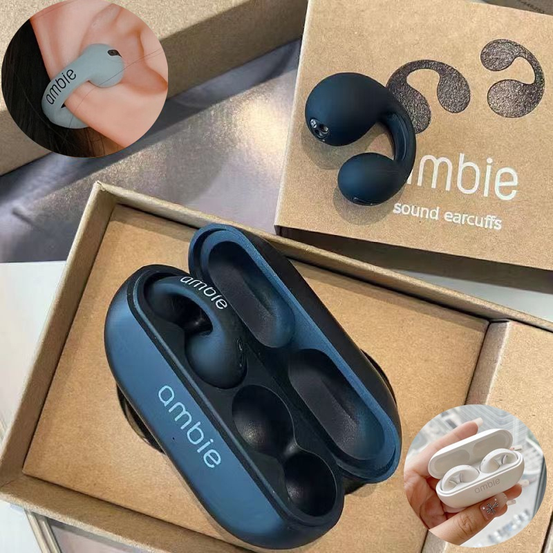 Ambie Sound Headset Bluetooth 5.1 True Wireless Earphone 9D HiFi Stereo Sound Volume Control With Mic