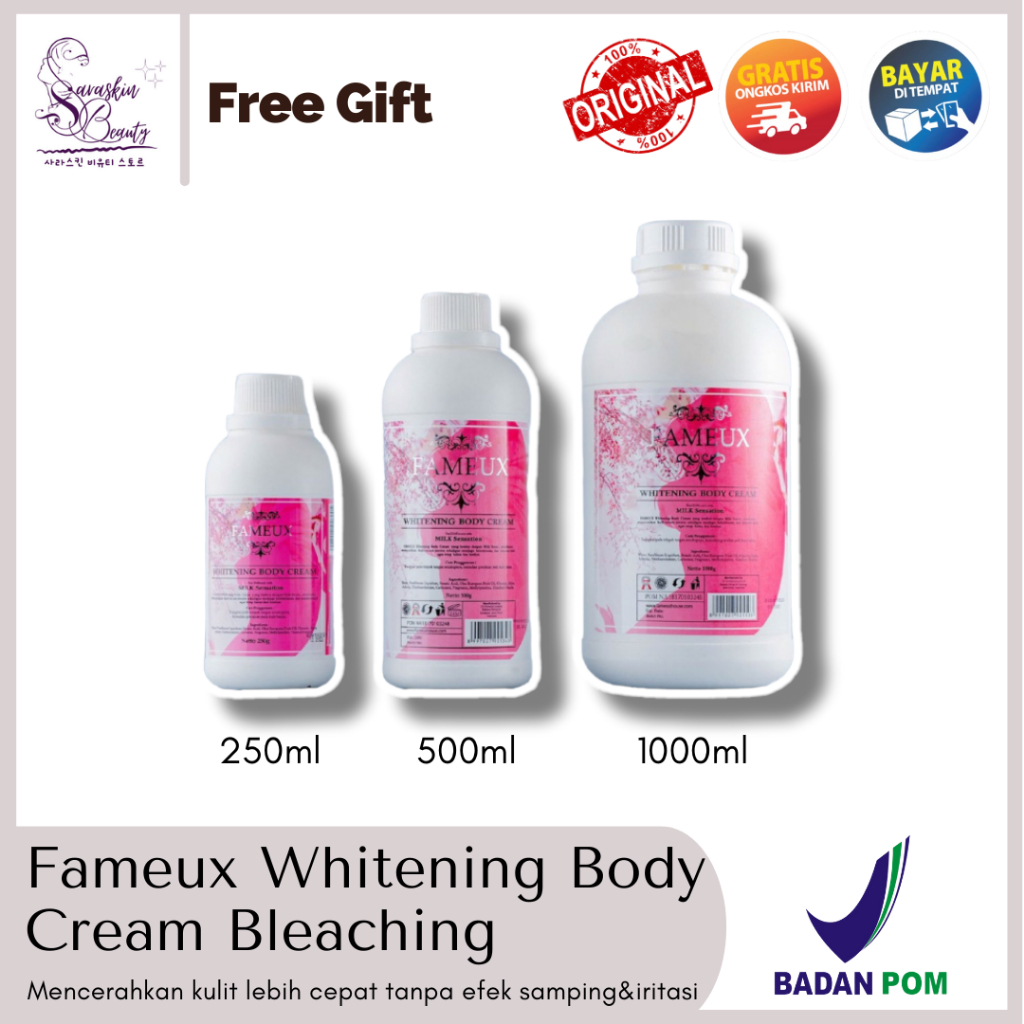 Ready Siap Kirim - Fameux Whitening Body Cream - Bleaching Badan 250ml 500ml 1000ml Original