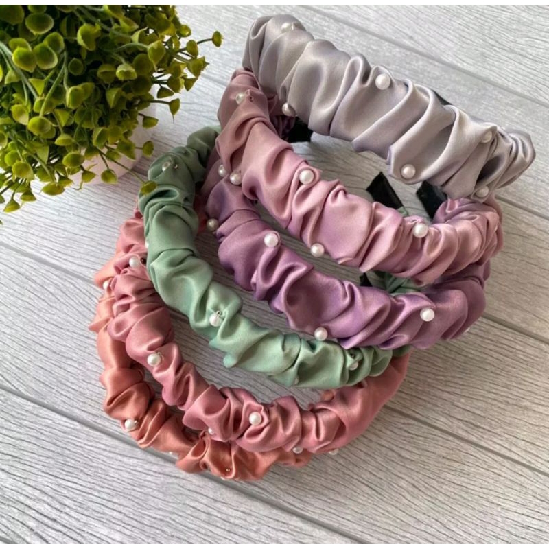 BANDO SCRUNCHIE MUTIARA KOREA|BANDO SATIN MUTIARA KOREA LUCU