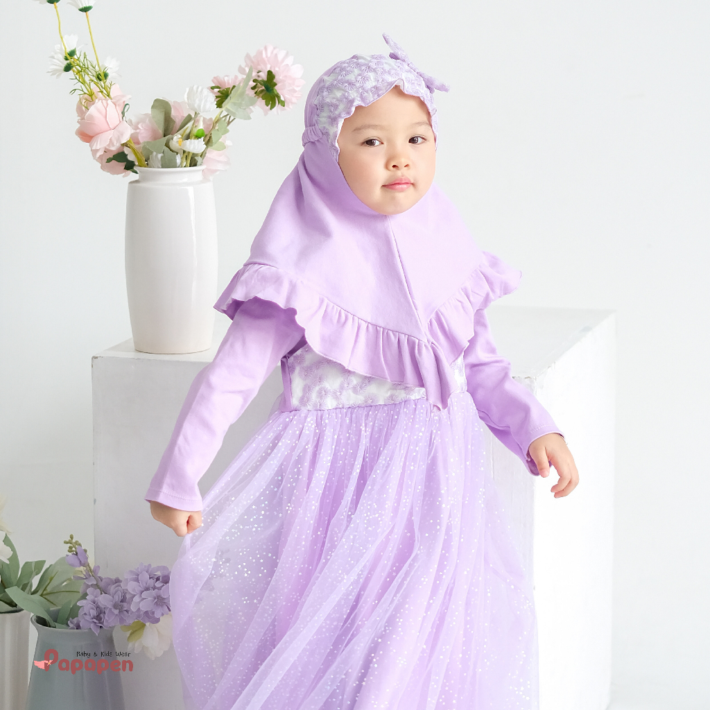 Mi Angel Gamis Pita Brukat Bunga (3 Tahun) Bonus Kerudung