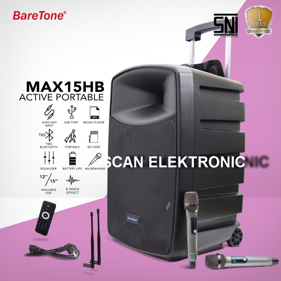 BareTone Speaker Portable MAX15HB - 15 Inch Speaker Baretone MAX 15 HB 600Watt ORI