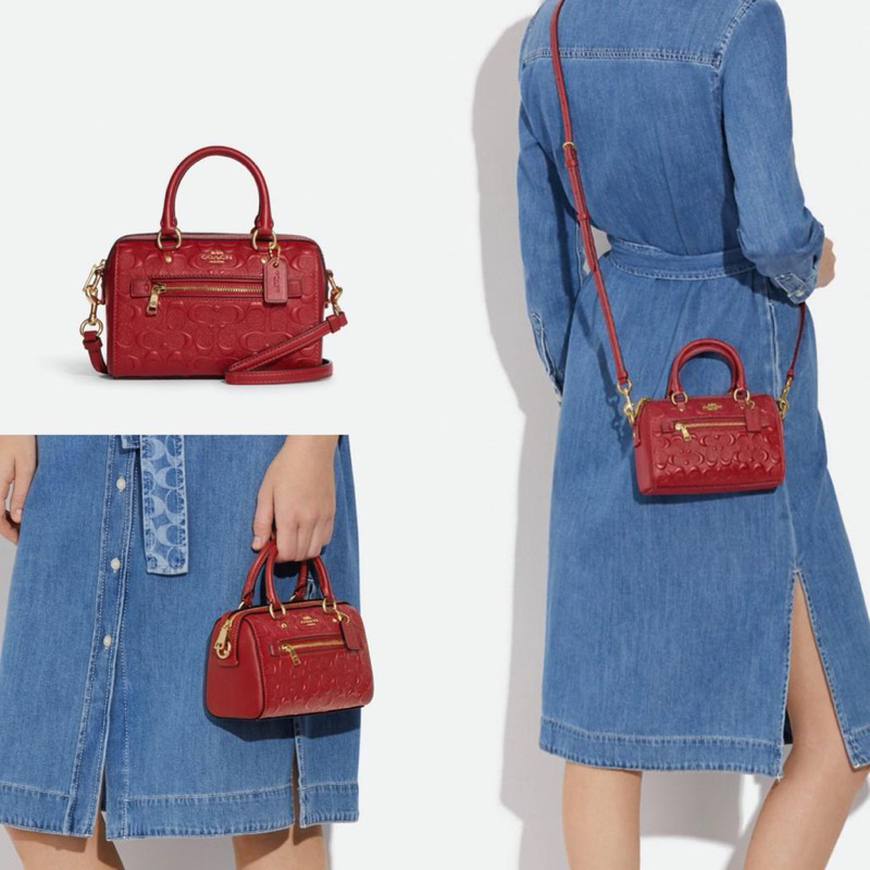 C CC944 Mini Rowan Crossbody Signature Leather Gold Red