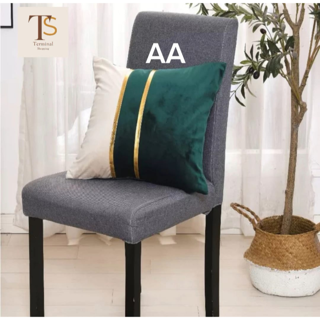 Sarung Bantal Sofa Import Beludru Premium Uk 45x45 Mewah List Gold Nordic Style / Dekorasi Sarung Ba