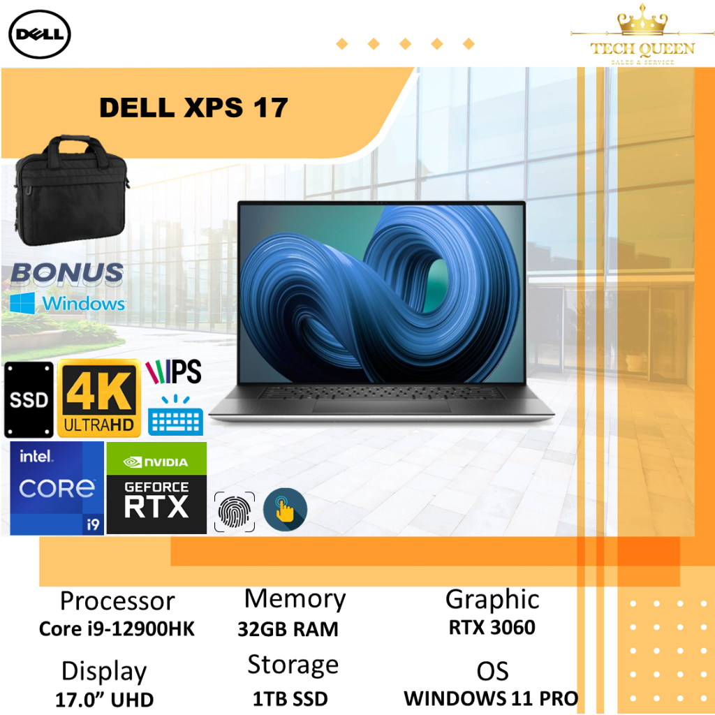 DELL XPS 17 9720 - 4K UHD TOUCH RTX3060 6GB/ I9 12900 32GB 1TBSSD WINDOWS 11PRO 17.3 INCHI