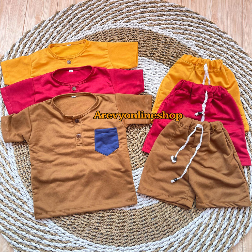 Setelan Baju Pendek Celana Pendek Anak 1-5 Tahun S M L Kiano Saku