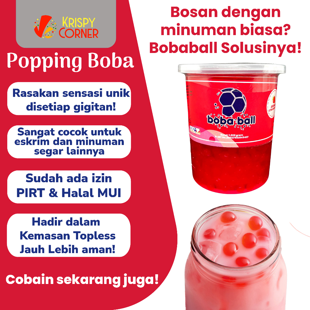 

Bobaball popping boba toping minuman Topping minuman kekinian poping boba pecah di mulut pearl jelly mutiara 1kg