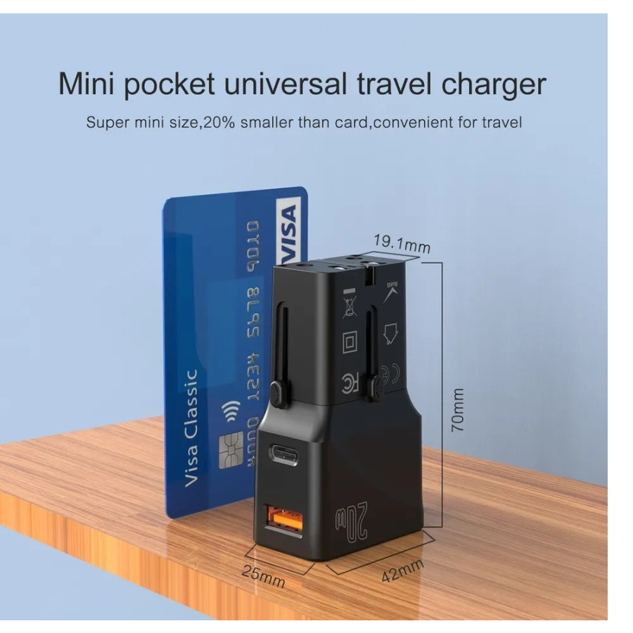 Mediatech MT-808 Mini Universal Travel Adaptor | Pocket Travel Charger