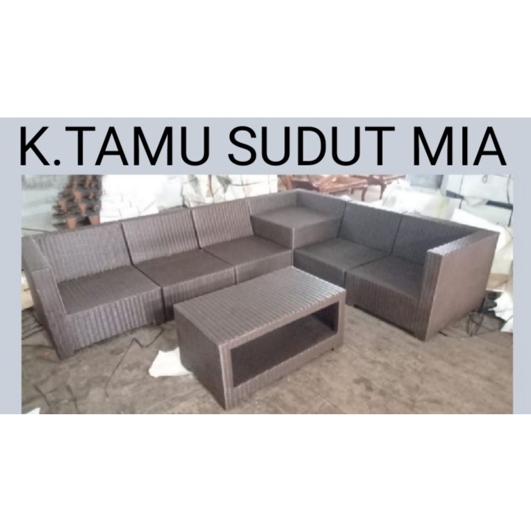 Sofa Minimalis / Kursi Tamu Sudut Mia Rotan Sintetis
