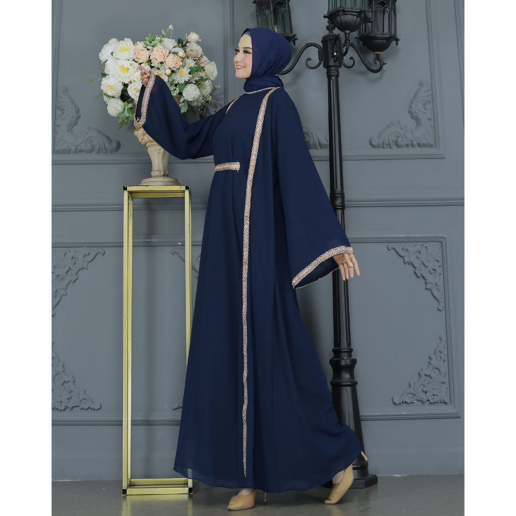 Kaftan Wanita Outer Bahan Sifon Puring Kaftan Payet Bordir Mewah cantik untuk Lebaran dan Pesta Kondangan Terbaru Syari warna Hitam Putih Dongker Marun