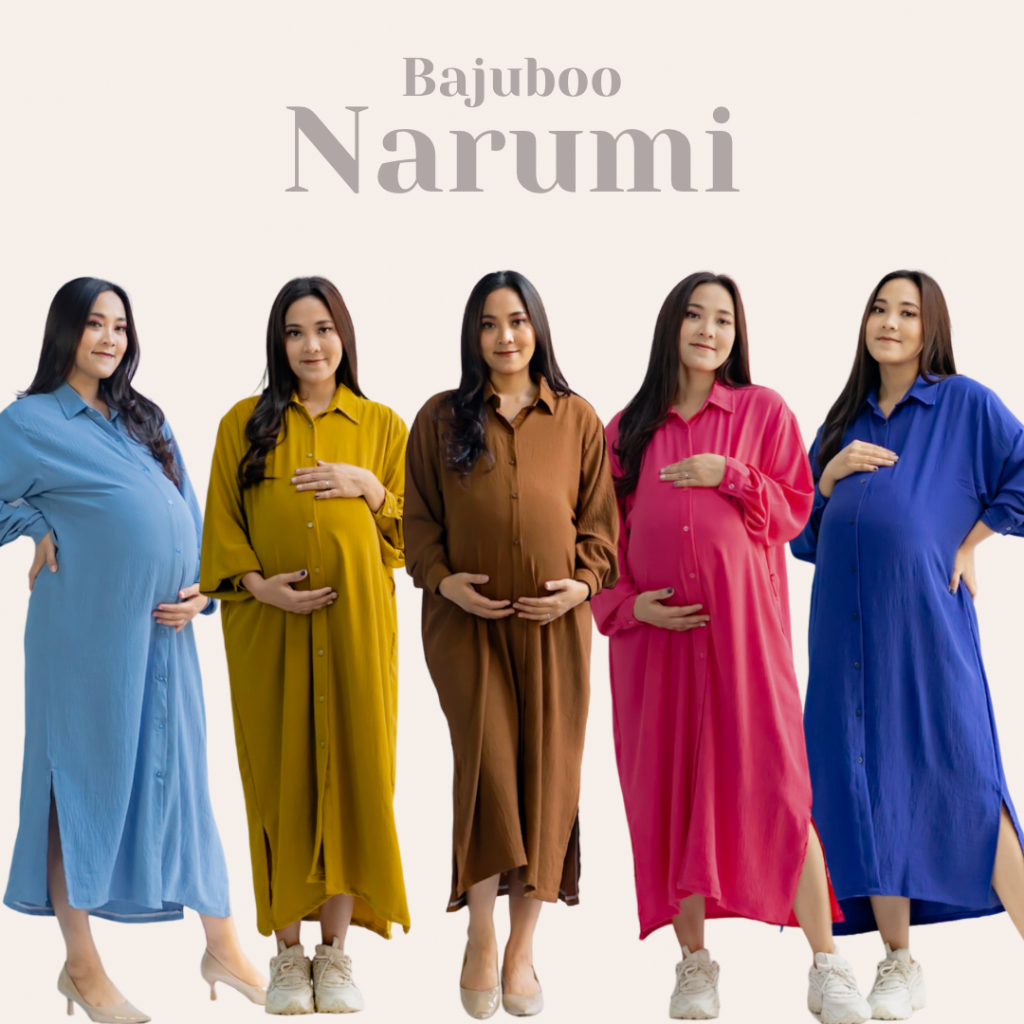 Bajuboo Narumi - Midi Dress Busui &amp; Bumil Friendly Cey Crinkle Premium