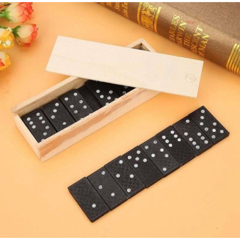 Mainan Kartu Domino Kayu Gaple Isi 28 - Wood Box Domino Game Board Isi 28