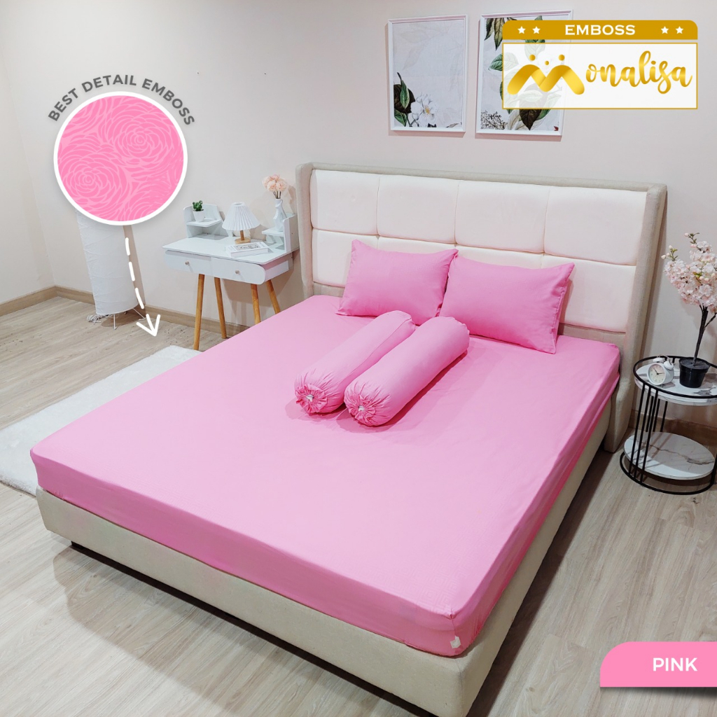 Monalisa Emboss BedCover SET Sprei Uk 160/180 - Pink