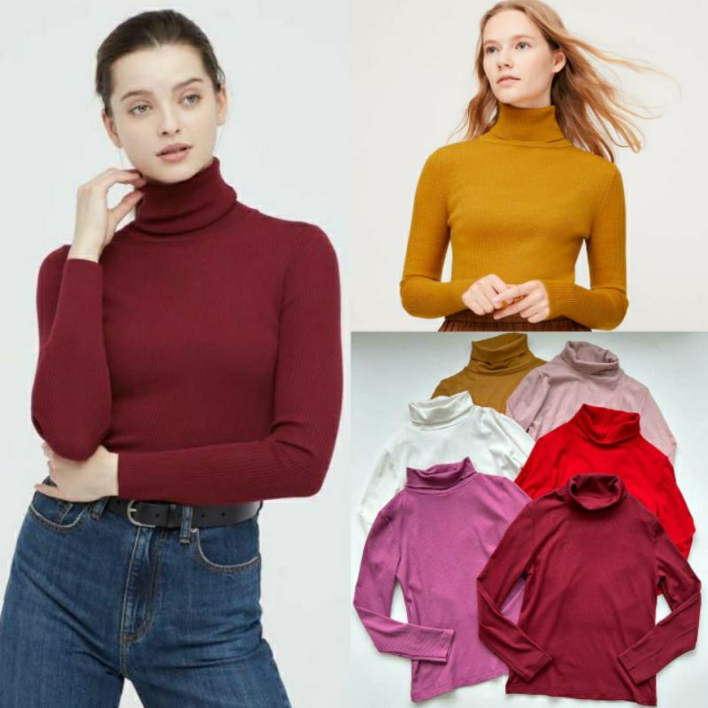 Uniqlo Longsleeved Highneck Blouse / Turtleneck Knit Wanita