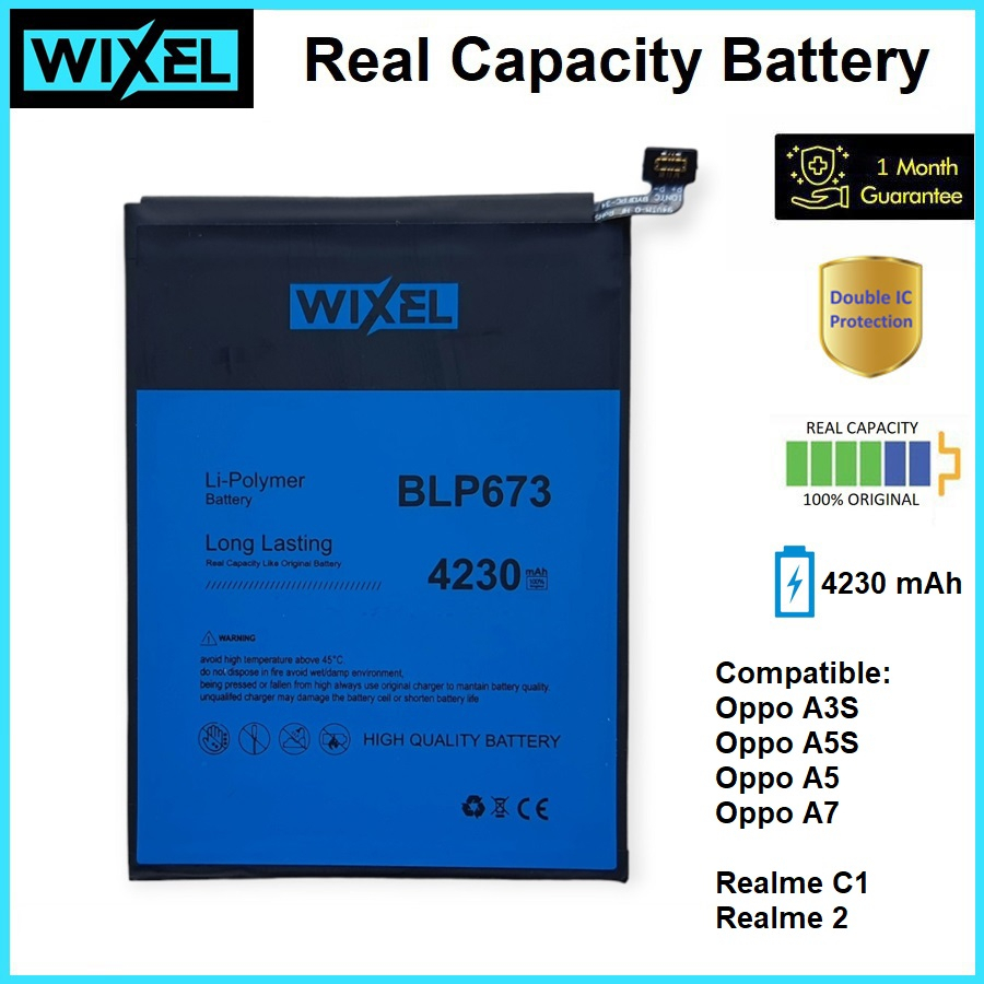 WIXEL ME Baterai Oppo BLP673 A3S A5S A5 A7 Real Capacity Battery Original 100% Ori Batre Batrai HP Handphone BLP 673 Double Power