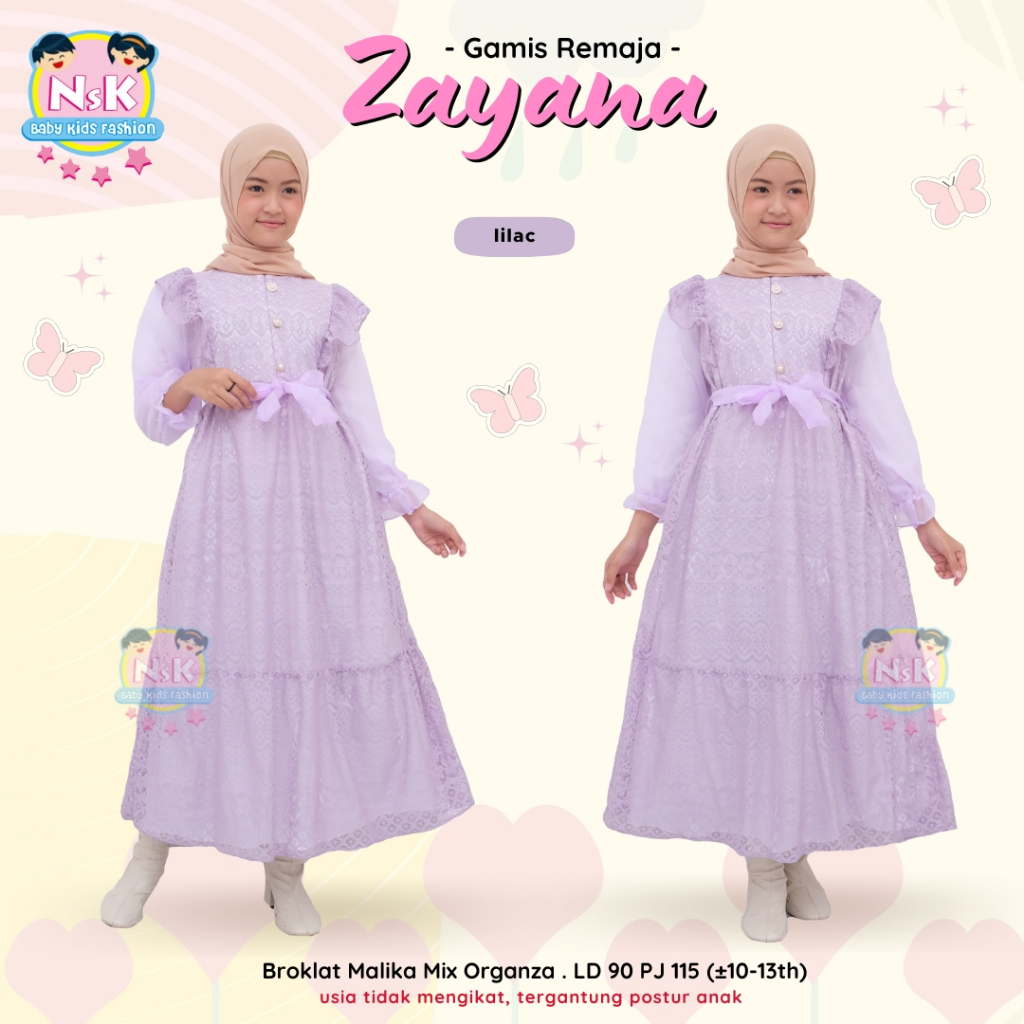 ZAYANA GAMIS REMAJA TEEN DRESS MAXY BY NSK BAHAN BROKLAT MALIKA MIX ORGANZA 10-13TH