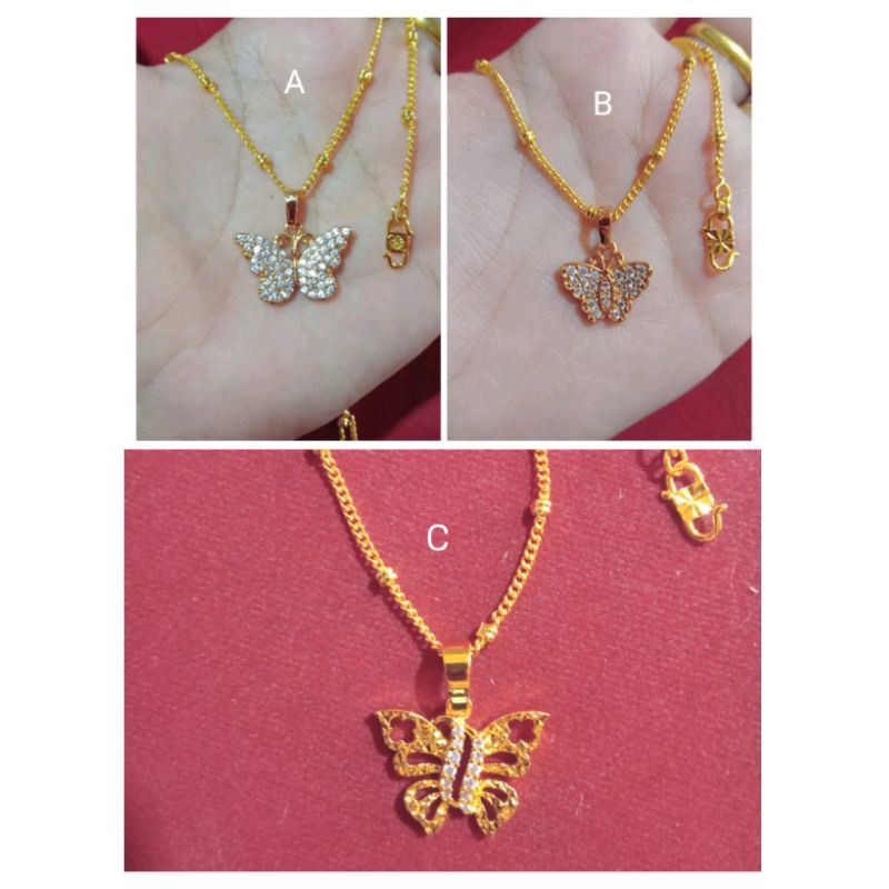 kalung rantai pentul kupu lapis emas 24k