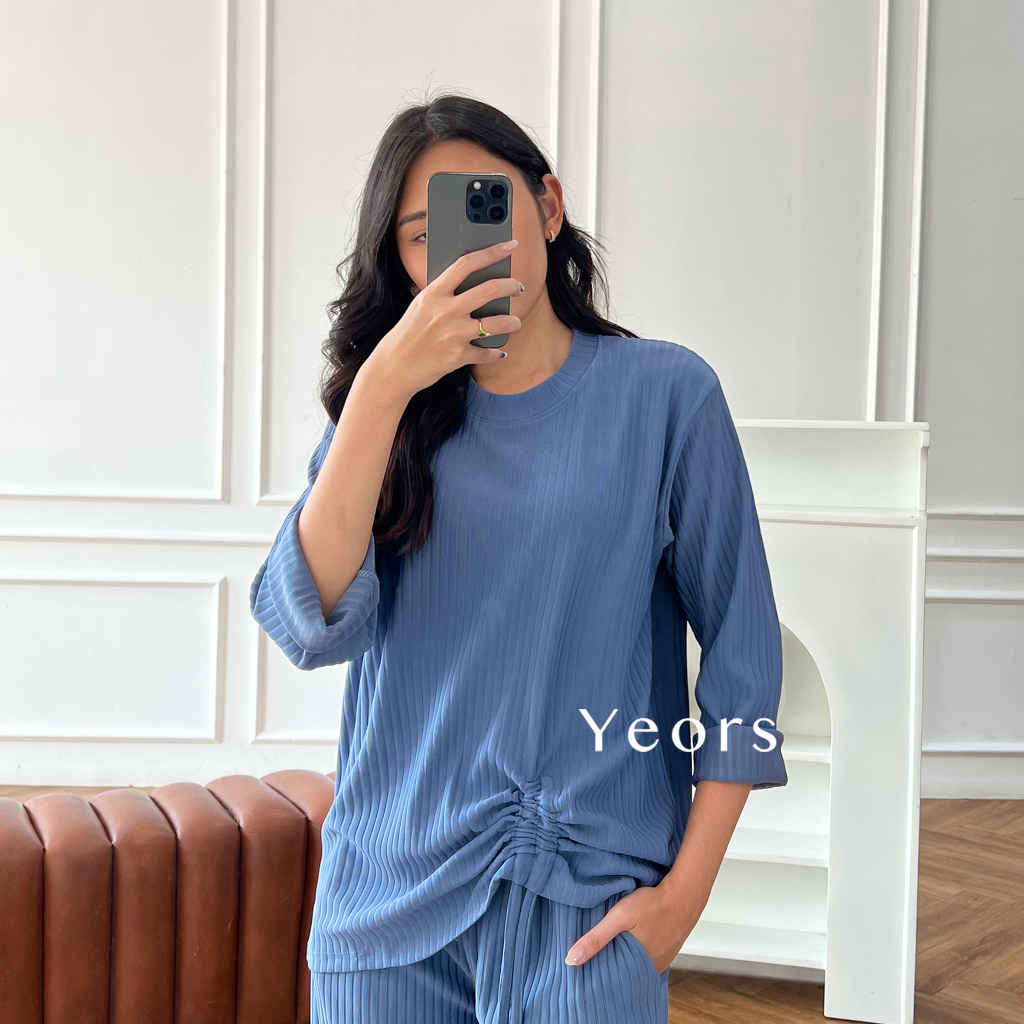 Yeors - Rib Knit Mora Top ( hanya atasan ) - Korean Knitwear - Loungewear - Kaos Murah Berkualitas Rib Knit Premium - Baju Wanita Hijab Rajut Lengan Panjang