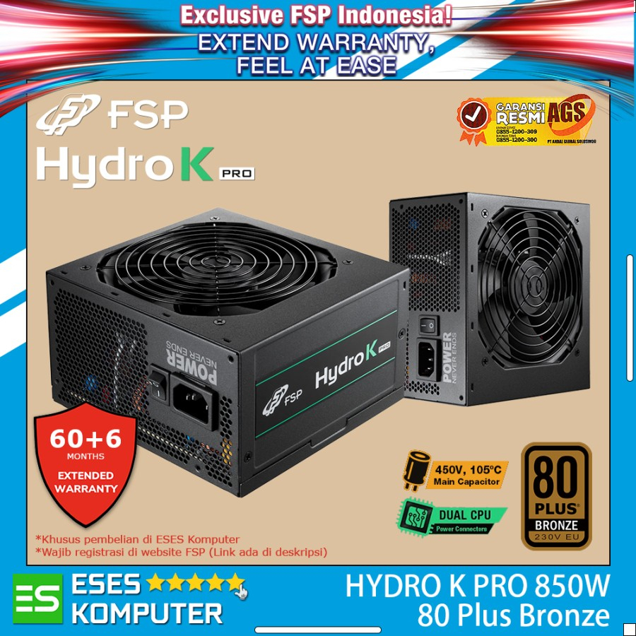 PSU FSP Hydro K PRO 850W 80 Plus Bronze - All Flat Black Cables