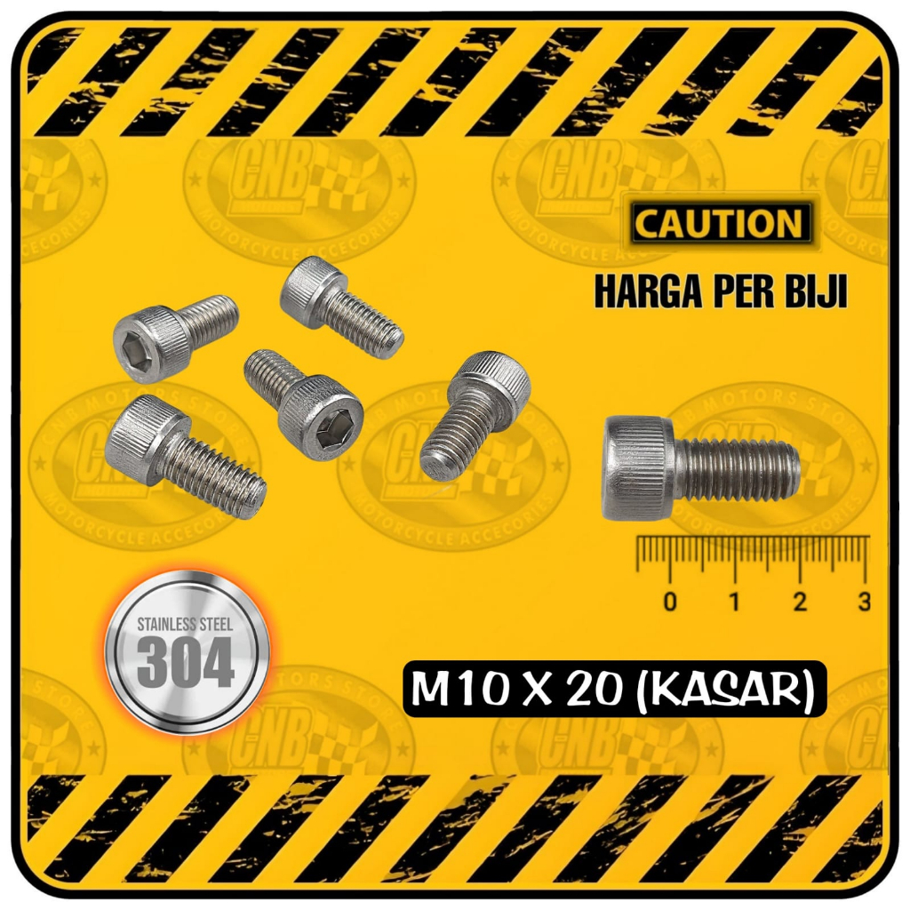 BAUT L STAINLESS M10X20 DRAT KASAR SETARA BAUT KUNCI 14 PANJANG 20 MM 2 CM