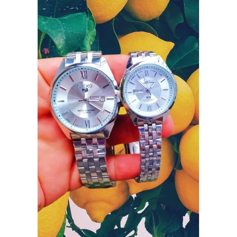 Jam Tangan Pasangan Tahan Air/ Jam Tangan Couple stainless Tanggal hari aktif/Jam Tangan Sepasang Terbaru Free Bok Termurah