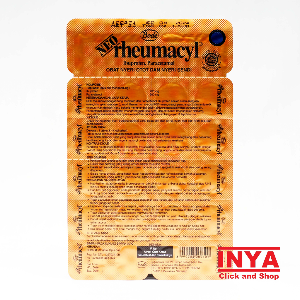 NEO RHEUMACYL BODE 20 Tablet Lapis Dua BLISTER - Obat Nyeri Otot dan Sendi