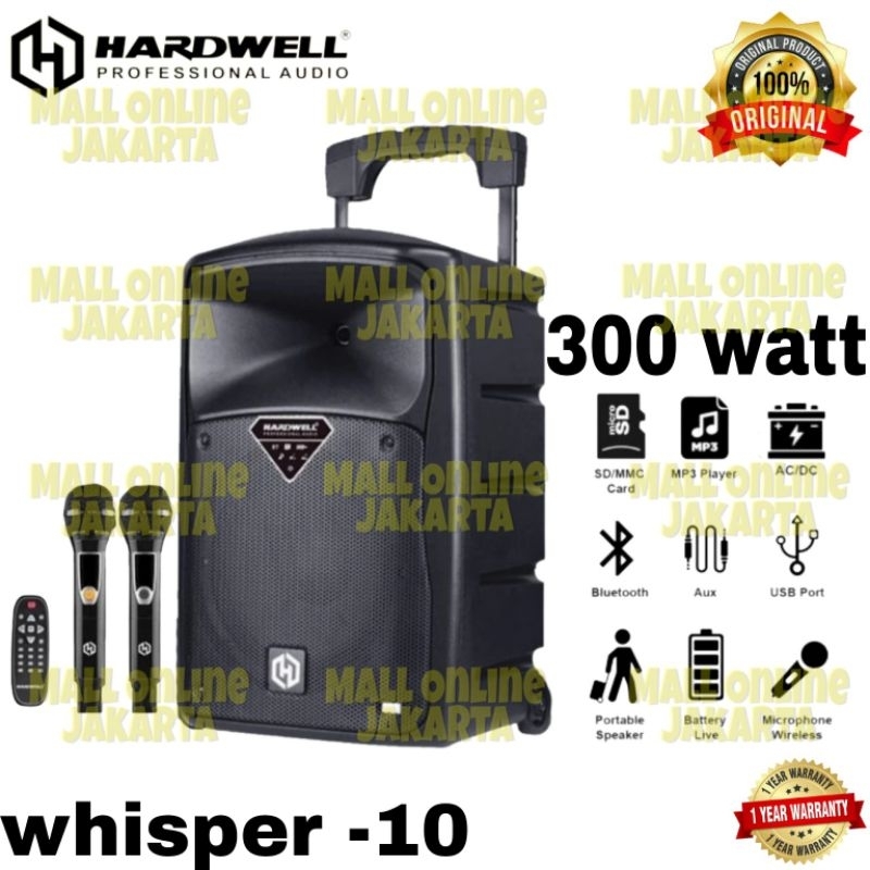 Speaker aktif portable hardwell 10 inch whisper10 karaoke mic wireless bluetooth whisper 10