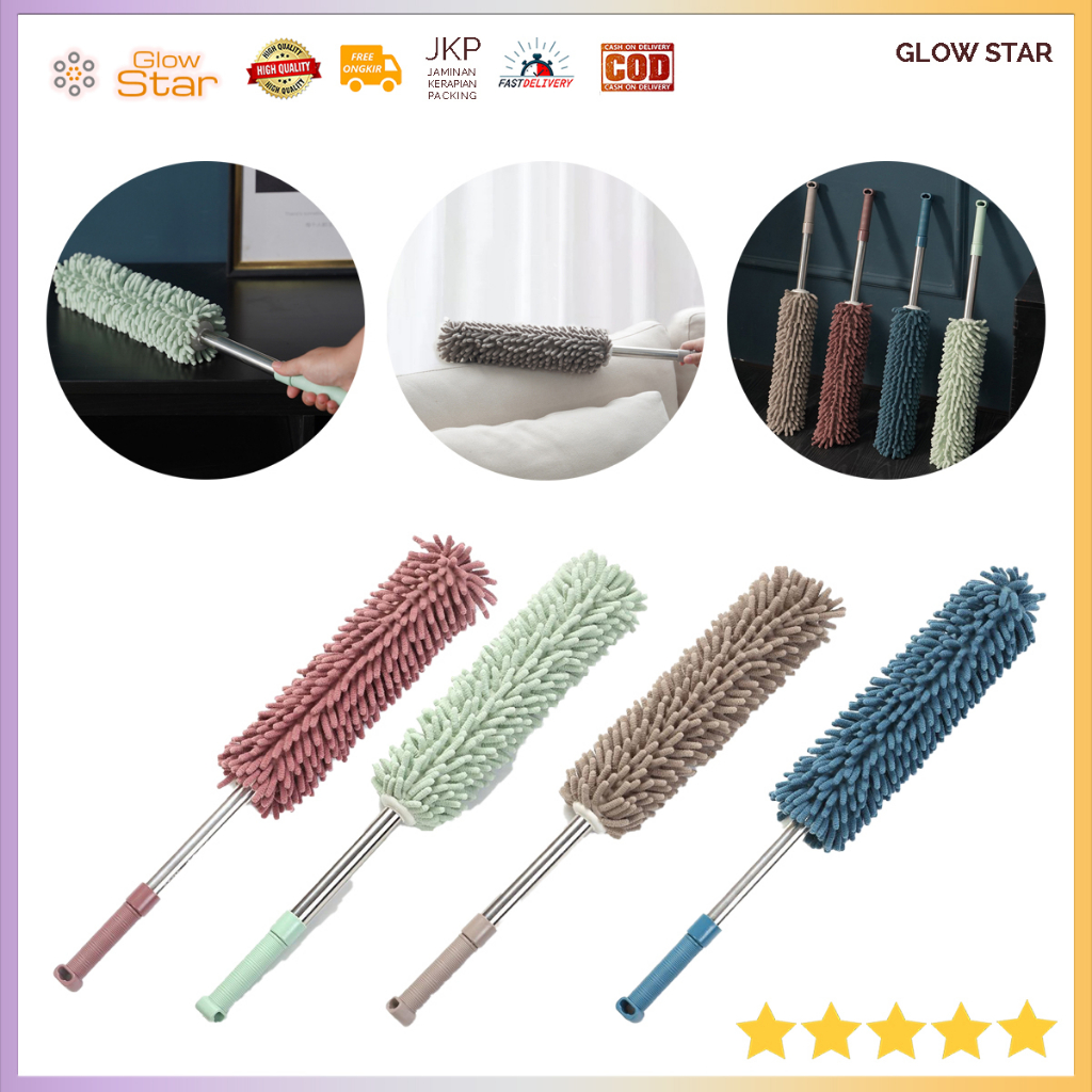 Kemoceng Kemocing Pembersih Debu Extension Sabut Premium Pole Telescopic Flexible Duster 60 - 100 cm tebal blue pink red hijau pegangan stainless bulu lembut halus tebal