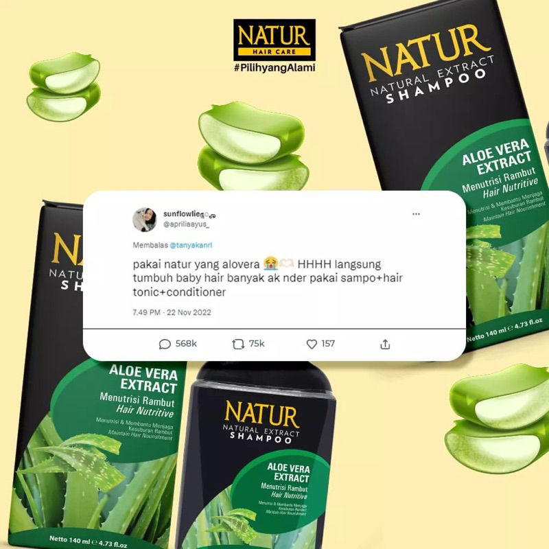 NATUR Hair Shampoo Aloe Vera 80ML / Sampo Penumbuh Rambut Natur Aloevera BPOM