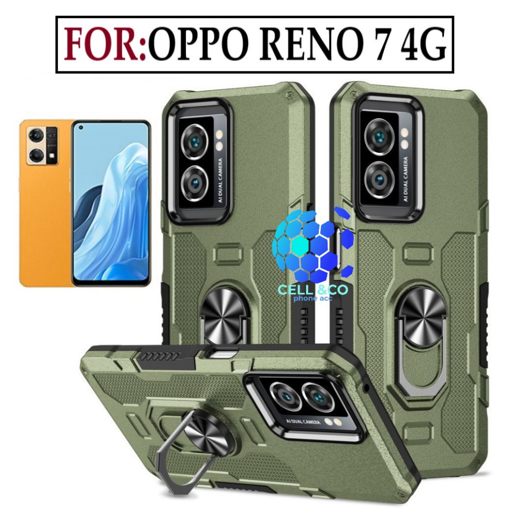 Case Armor OPPO RENO 7 4G Iring Cincin Magnetic Kesing Hp Protect kamera Premium Hard Case Standing Robot Pelindung Kamera