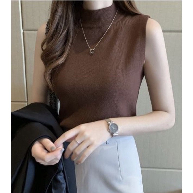 Turtleneck Wanita Tanktop Rajut Tengtop Impor Tank Top Import Blouse Korean Lexbong Knit Polos Kerah Tinggi