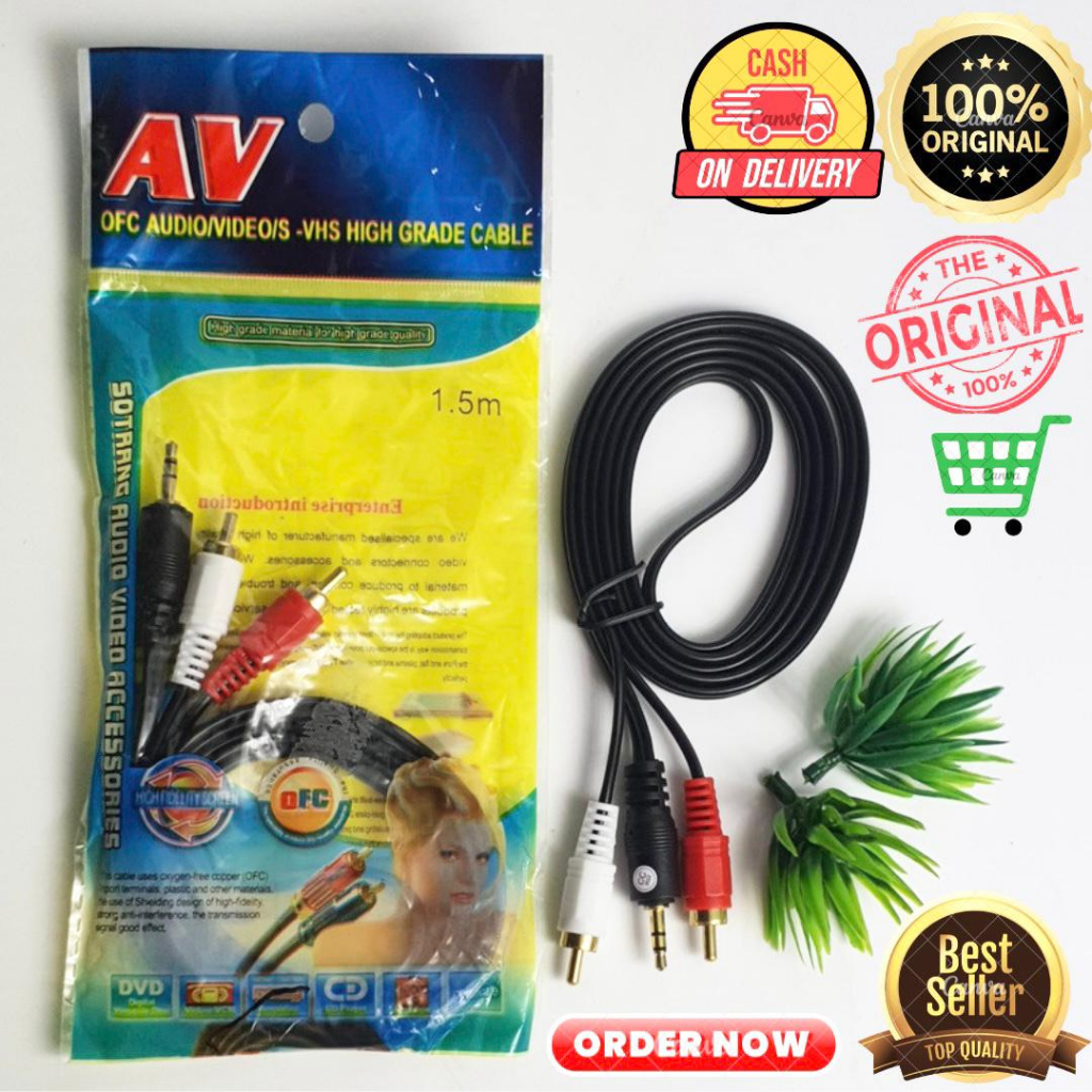 KABEL AUX 2 IN 1 KABEL AV AUDIO 2 IN 1 1,5 meter / KABEL RCA 2 IN 1 / JACK  3.5MM AUDIO RCA 2 IN 1  