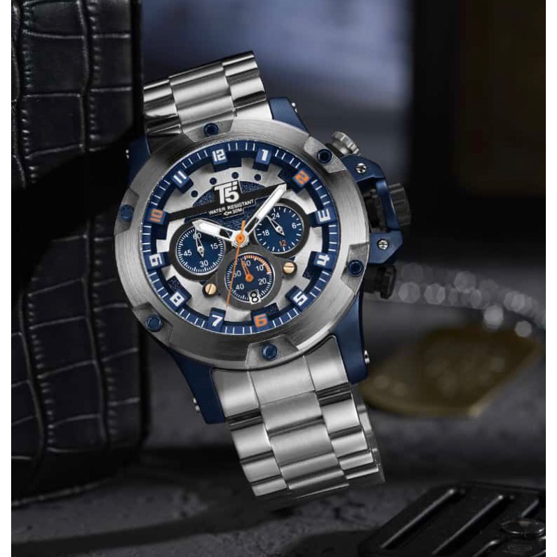 JAM TANGAN PRIA T5 H 3760G Original Chronograph Stainless Steel Include Box T5 Paperbag & Manual Boo