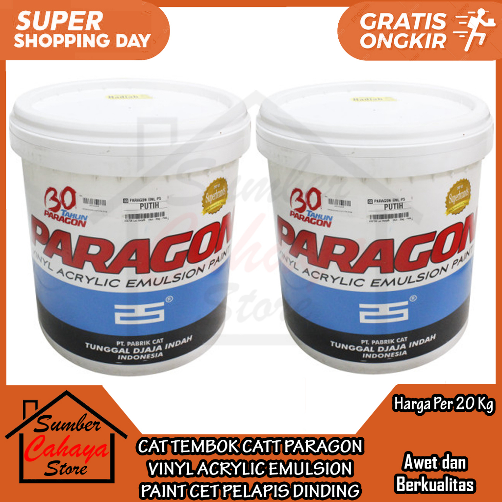 CAT TEMBOK PARAGON 20 KG KILO CET PLAPIS PELAPIS PLAFON GYPSUM EKSTERIOR INTERIOR EXTERIOR DINDING L