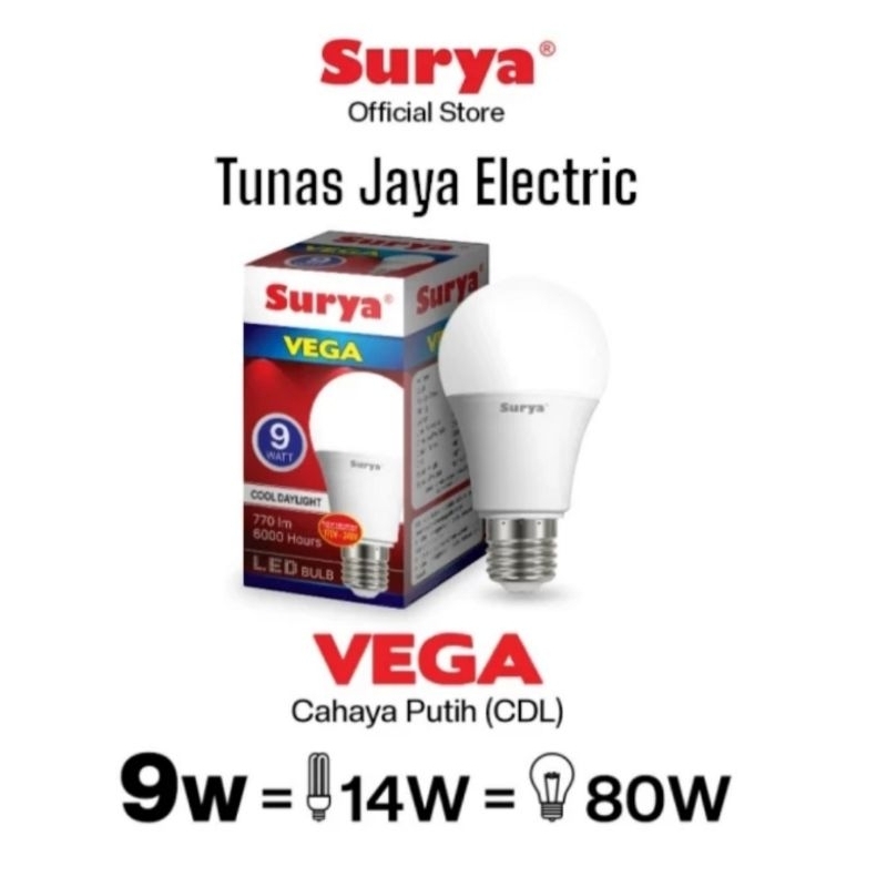 SURYA Lampu LED Bulb VEGA 9 Watt Cahaya Putih (GARANSI 1 Tahun)