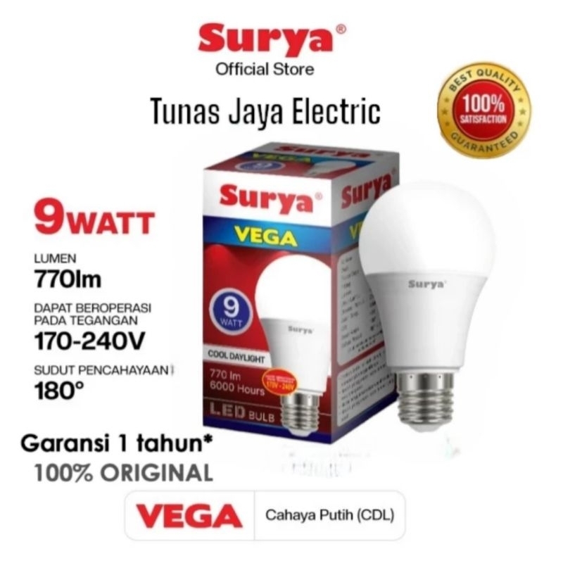 SURYA Lampu LED Bulb VEGA 9 Watt Cahaya Putih (GARANSI 1 Tahun)