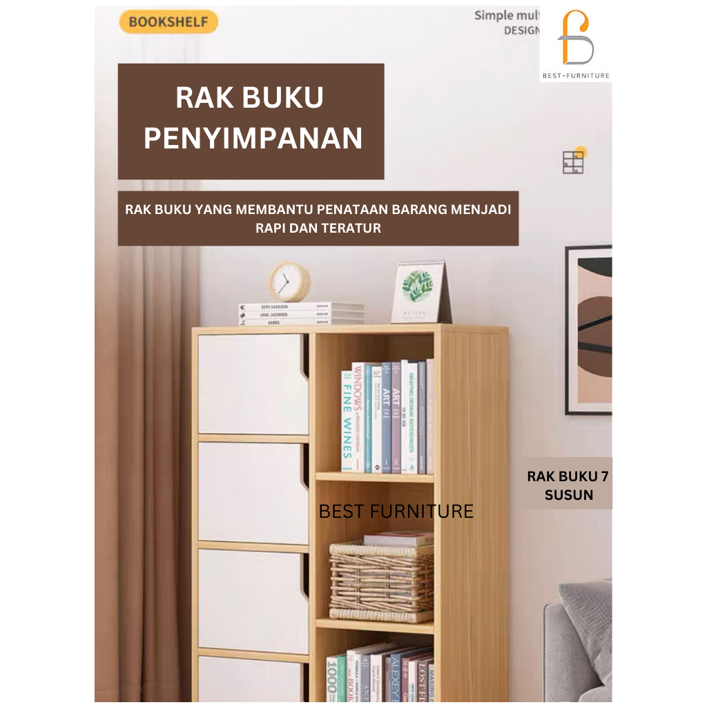 Best Rak Buku Kayu Kokoh Minimalis Rak Pajangan Rak Buku 7 Susun