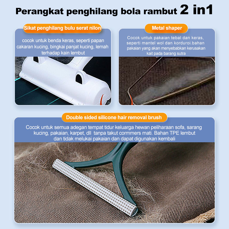 AmazeFan pembersih bulu kucing penghilang bulu baju roll bulu kucing sikat baju Pet Hair remover pembersih bulu baju sikat bulu kucing 2in1 alat pembersih bulu kucing