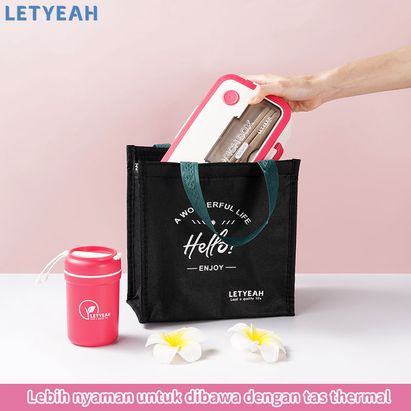 letyeah Lunch box set/1000ml wadah bekal bento bontot makan/tas bekal/mangkuk sup portabel/BPA free