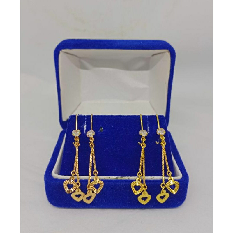 anting kait rumbay+2 love ukir/perak asli silver 925 lapis emas/perhiasan fashion wanita terbaru