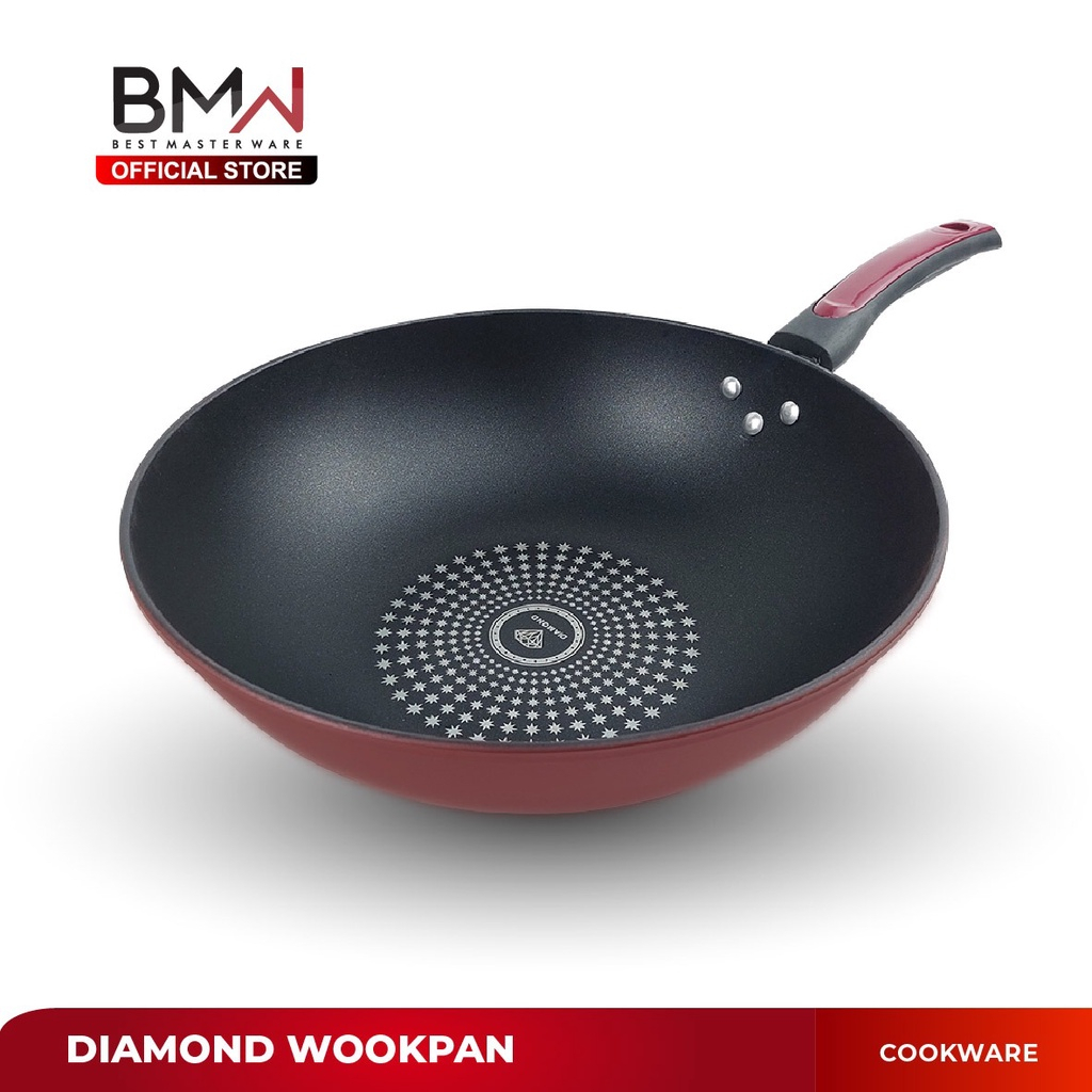 BMW Diamond Wok Pan 32 Cm Non Sticky / Wajan Penggorengan Anti Lengket Stainless Steel