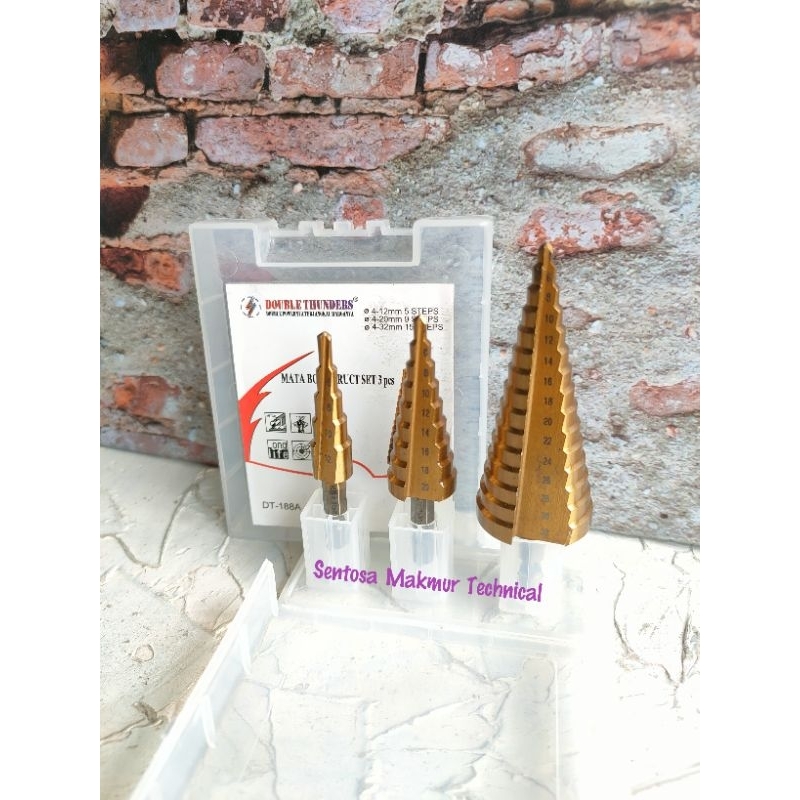 DT 3 PCS SET Mata Bor Besi HSS Pagoda Titanium Kerucut Step Drill