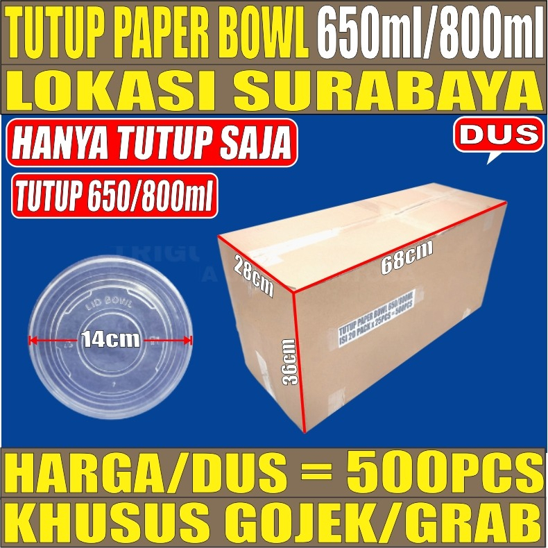 Tutup Paper Bowl 650ml n 800ml Per Dus 500pcs Hanya Lid Tutup Mangkok Kertas Surabaya