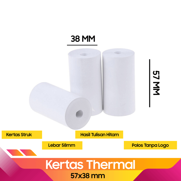 Kertas Thermal 58mm 57x38mm untuk Printer bluetooth Kertas STruk Printer Thermal