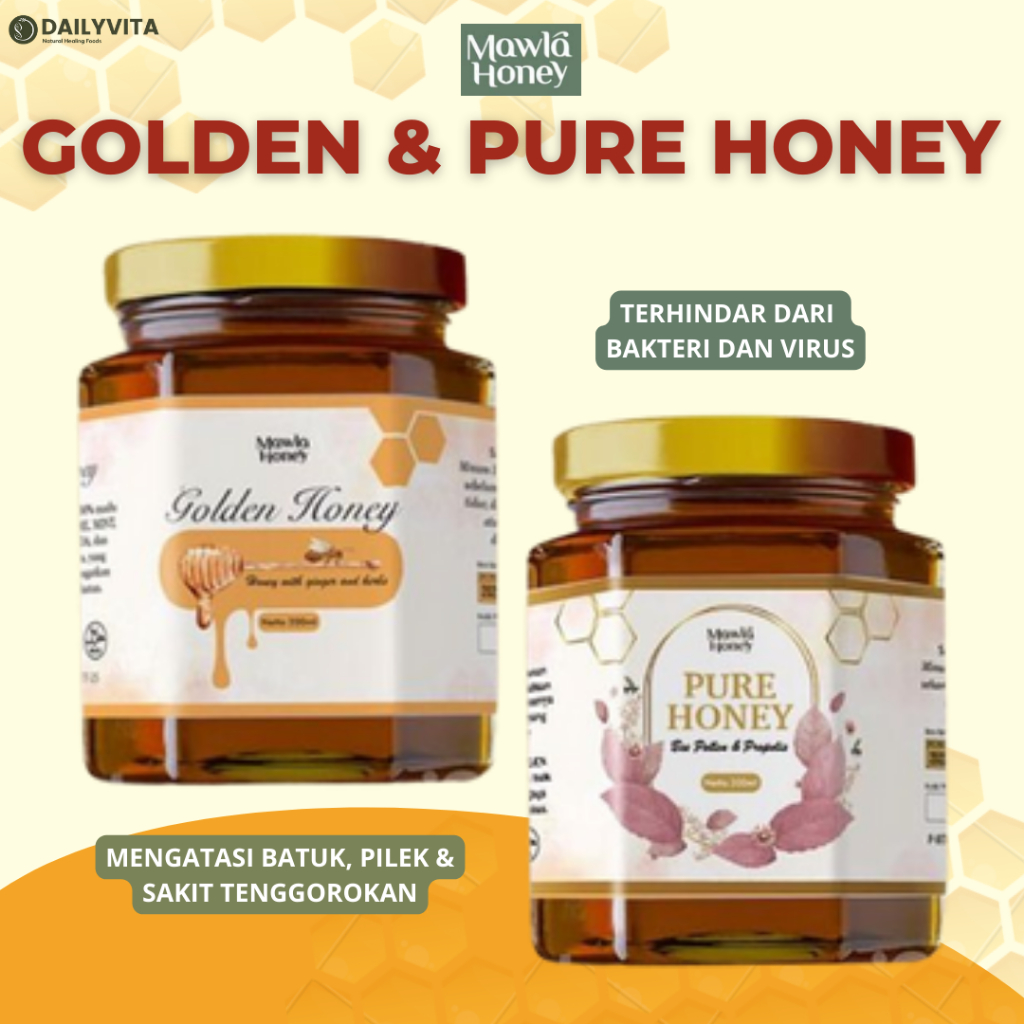 Mawla Honey - Golden honey &amp; Pure Honey + Bee pollen &amp; propolis 200ML