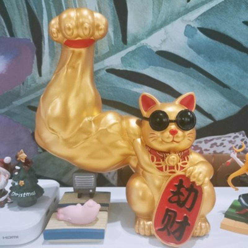 IMPOR PATUNG NEKO LUCKY CAT OTOT BESAR WARNA EMAS KUCING PAJANGAN JEPANG KEBERUNTUNGAN BISNIS KANTOR ORIGINAL