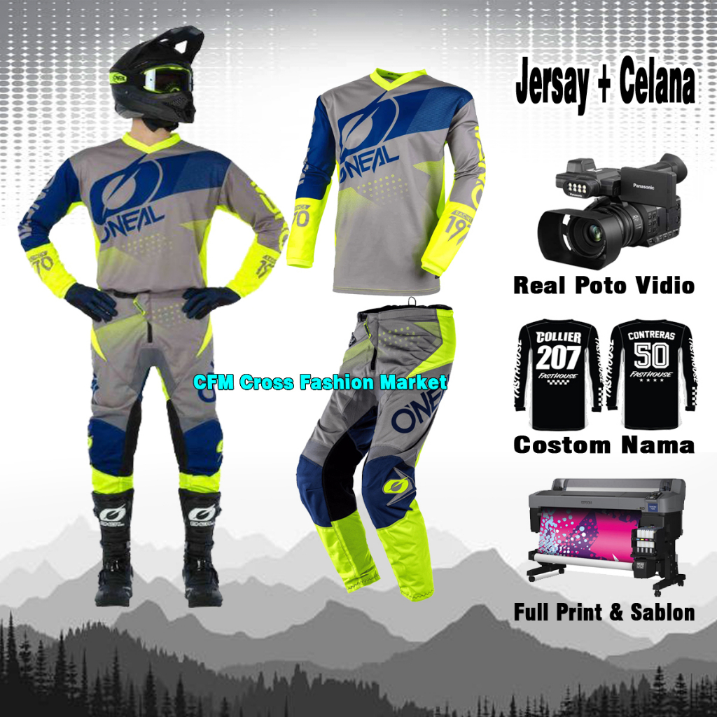 Baju motor cross trail dewasa Jersey balap adventure jerset trabas t shirt motocross abu grey navy s
