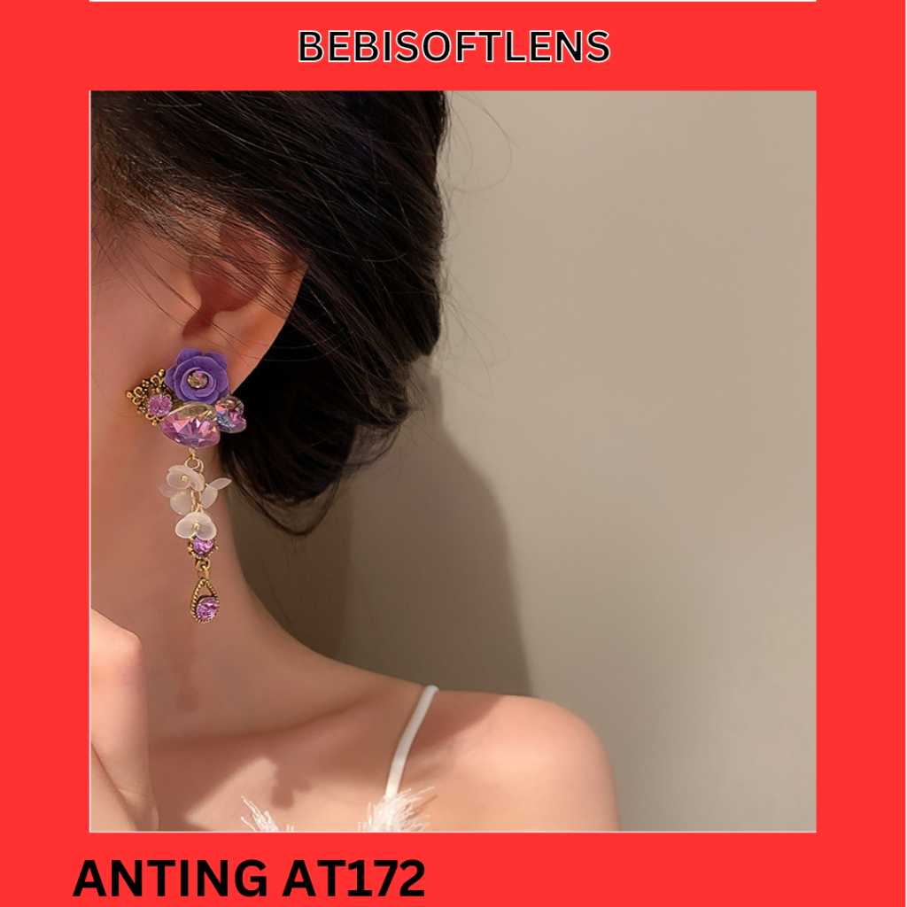 Anting AT 172 Ungu Anting Panjang Unik Lucu Keren Fashion Wanita / Anting Pesta  /Deluna/ BEBI